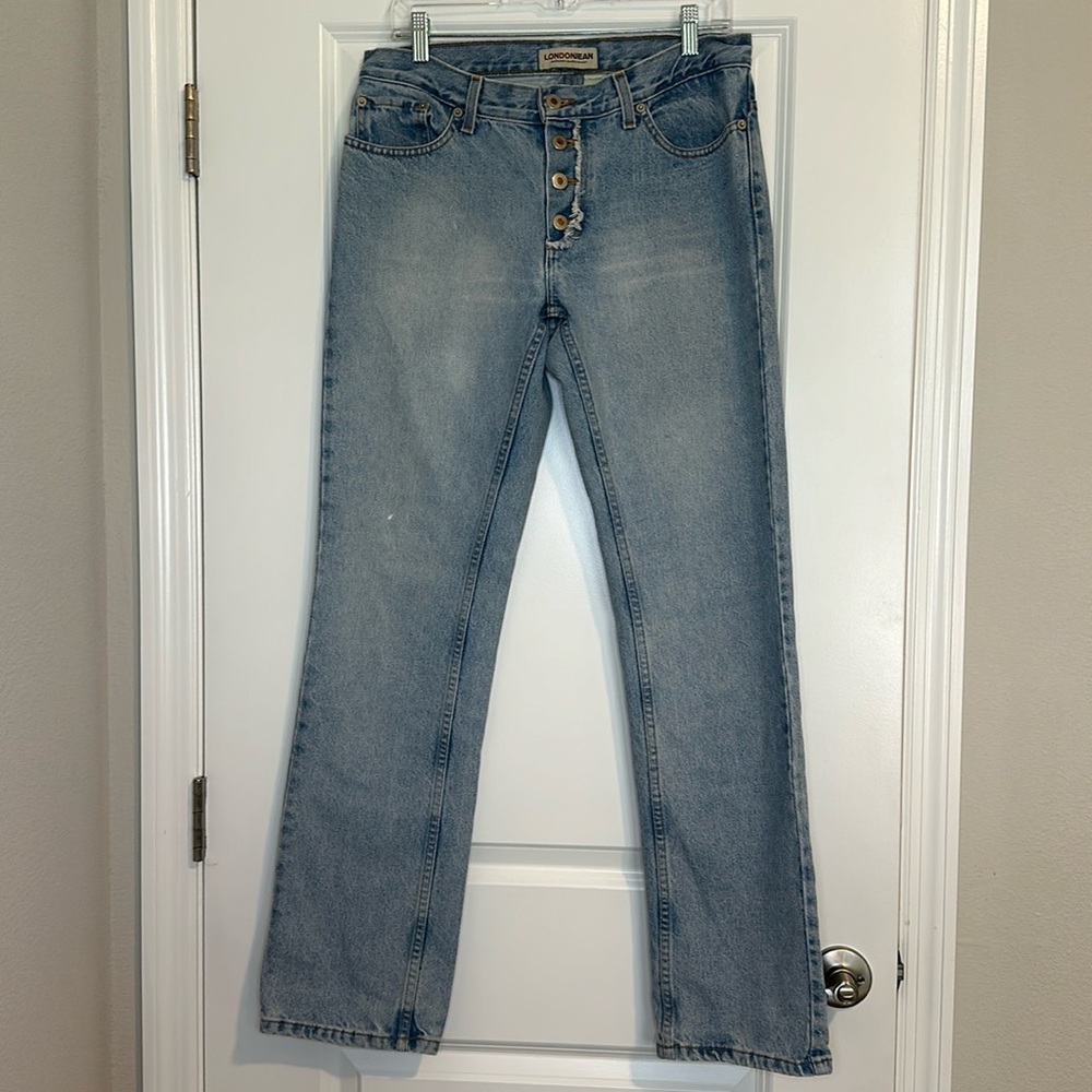 Londonjean flare bootcut low rise jeans women’s size 8 exposed button fly